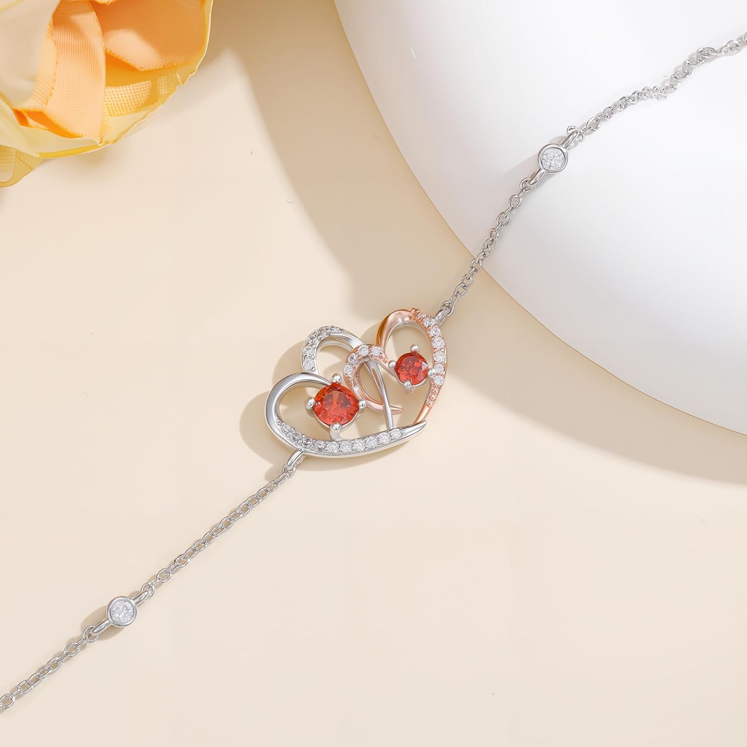 Heart Birthstone Bracelets for Women 925 Sterling Silver Adjustable January Garnet Charm Bracelet Inspirational Jewelry for Mom, Wife, Daughter 7"+2" Extend Christmas, Birthday Present - Image 3