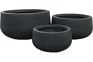 Durx-litecrete Lightweight Concrete Modern Low Bowl Cement Planter-Set of 3 Home and...