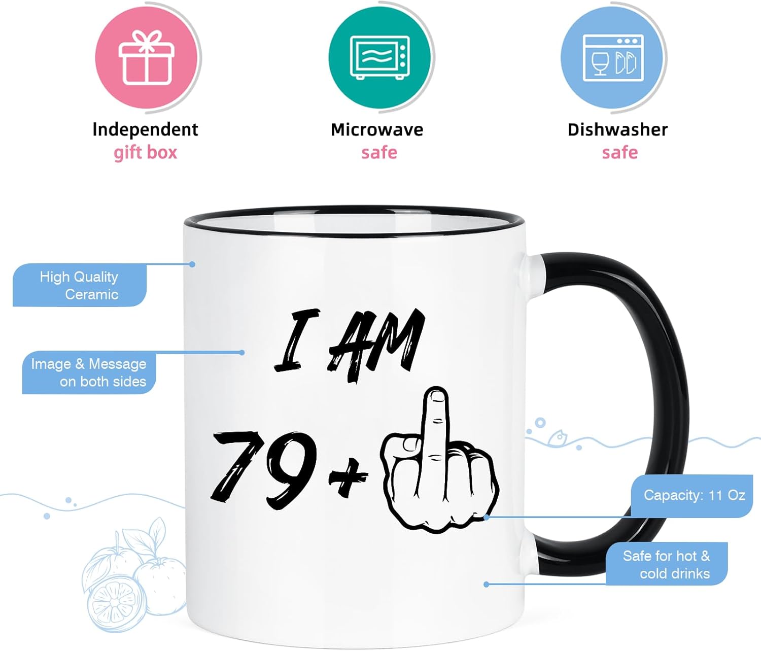 YHRJWN 80th Birthday Gifts for Women Men, I Am 79 Plus Middle Finger Coffee Mug, 80th Birthday Gifts Ideas for Best Friends, Grandma, Grandpa, Best 80 Year Old Gifts for Her Him, Novelty Cup, 11 Oz - Image 6