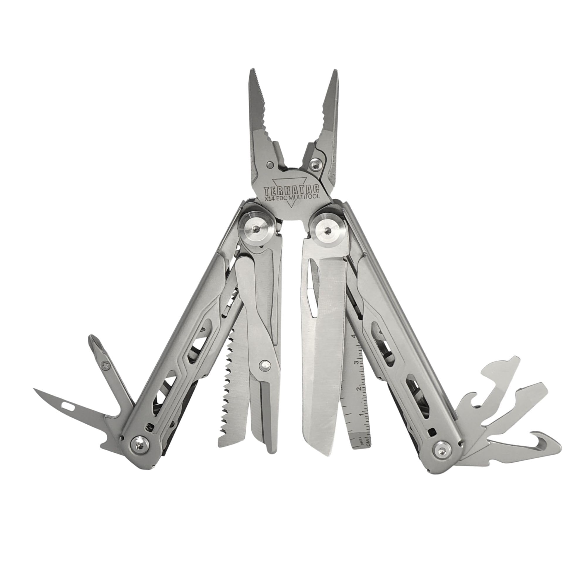 TerraTAC X14 Stainless Steel Multitool, with 14 Tools, Spring