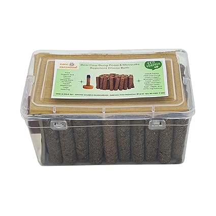 GAVO HARSHIDDHI Desi Cow Dung Dhoop Batti Made by Havan Samagri Guggal Gulab Bhimseni Kapur Neem Tulsi for Pooja/Hawan Mosquito Repellent/ 2.5 Inches Organic Incense Stick (60-Piece)