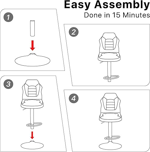 Miniatura 8 de MoNiBloom Juego de 2 taburetes de bar estilo carreras, de piel sintética ajustable en altura con reposapiés, sillas de bar giratorias de 360 con