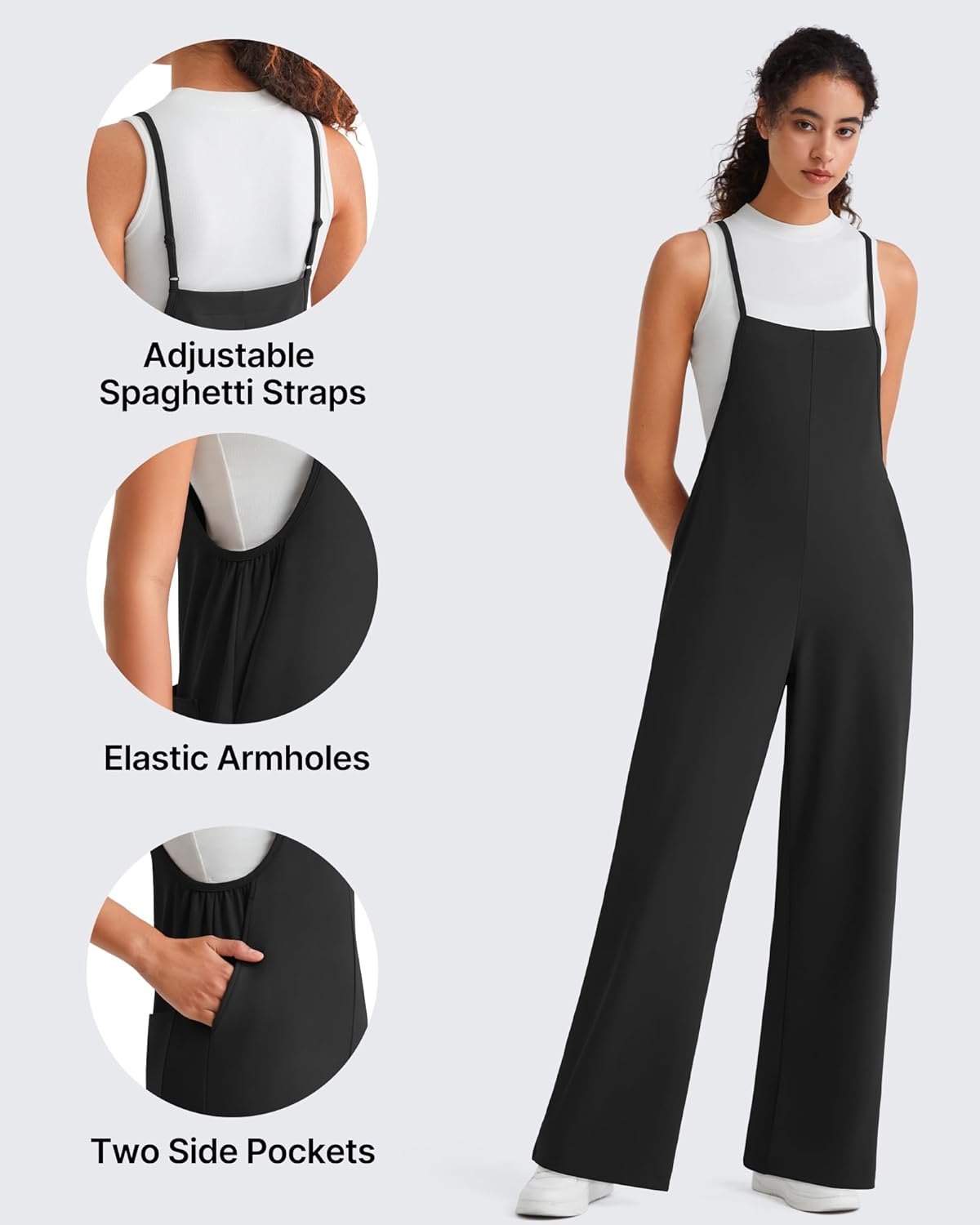 G4Free EverGoing Sleeveless Jumpsuit for Women Wide Leg Pants - Casual Overalls Adjustable Straps Rompers with Pockets