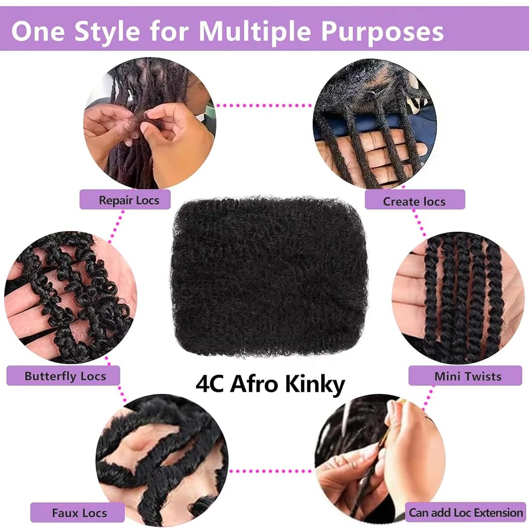 Afro Kinkys Bulk Human Hair 100% Real Human Hair 4c Kinky Curly Hair Bundles for Locs 1 Pack 60g,Dreadlocks Extensions,Twist Braiding,Double Lifespan Virgin Hair 14 inch Natural Black