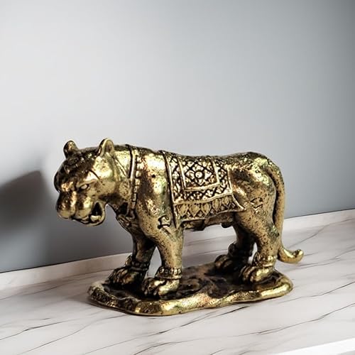 Miniatura 5 de Lleva la buena fortuna a casa con nuestra estatua de tigre dorado de latón en miniatura, adorno de animal Feng Shui para decoración artística del
