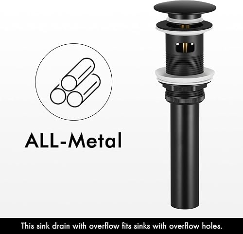 Miniatura 5 de KES Grifo de baño negro de 4 pulgadas con tapón de fregadero de baño sin desbordamiento, acero inoxidable SUS304, certificado NSF sin plomo,