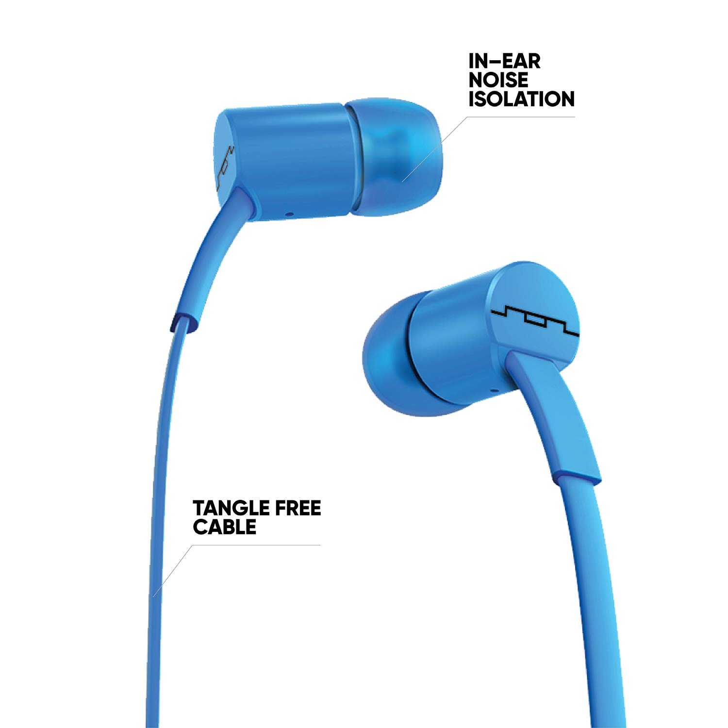 écouteurs Jax SOL Republic - Écouteurs anti-bruit et anti-nœud avec contrôle à 1 bouton, son haute qualité puissantes basses voix vibrantes, taille 4x ajustement parfait - Bleu