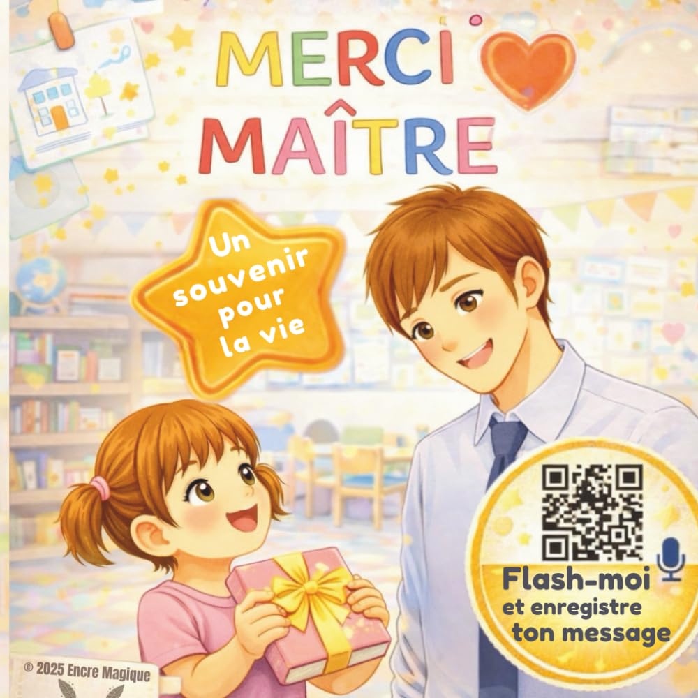 Merci Maître: Cadeau personnalisé à compléter par votre enfant | Livre souvenir de fin d’année avec message vocal et diplôme à télécharger