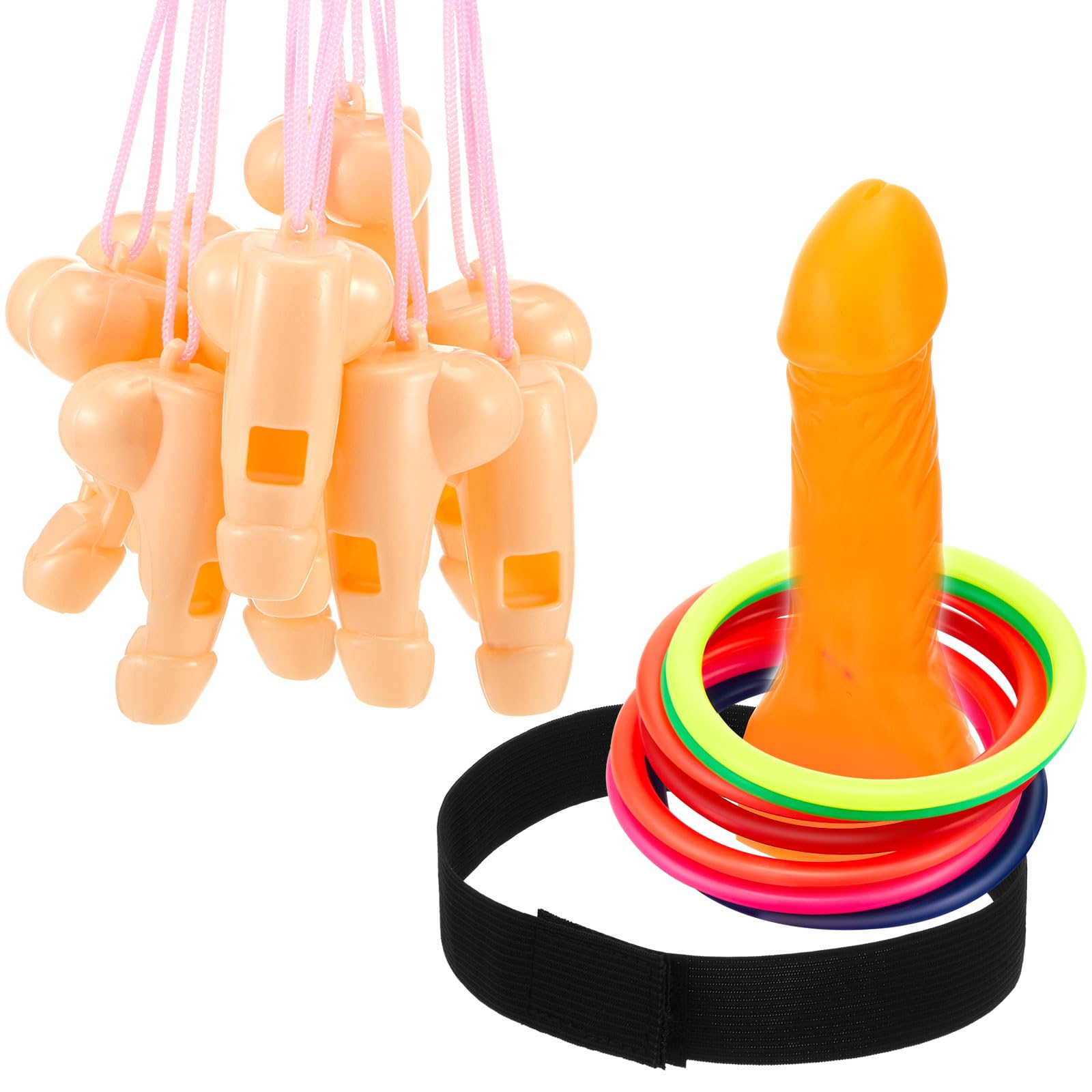 Cindeer Gioco di Anelli di Pene Incluso 1 Testa per Lancio degli Anelli del Pene 12 Anelli di Lancio del Pene 12 Fischietti da Festa a Forma di Pene Fischietto Divertente per Donne Uomini