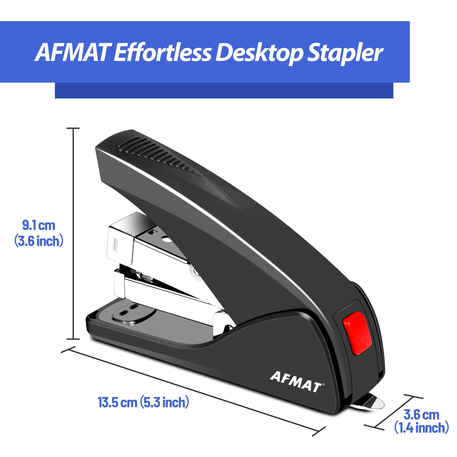 AFMAT Grapadora de escritorio sin esfuerzo, capacidad de 50 hojas, ergonómica, grapadora de oficina para grapar con un dedo, tamaño que ahorra espacio para el hogar, la oficina ES10