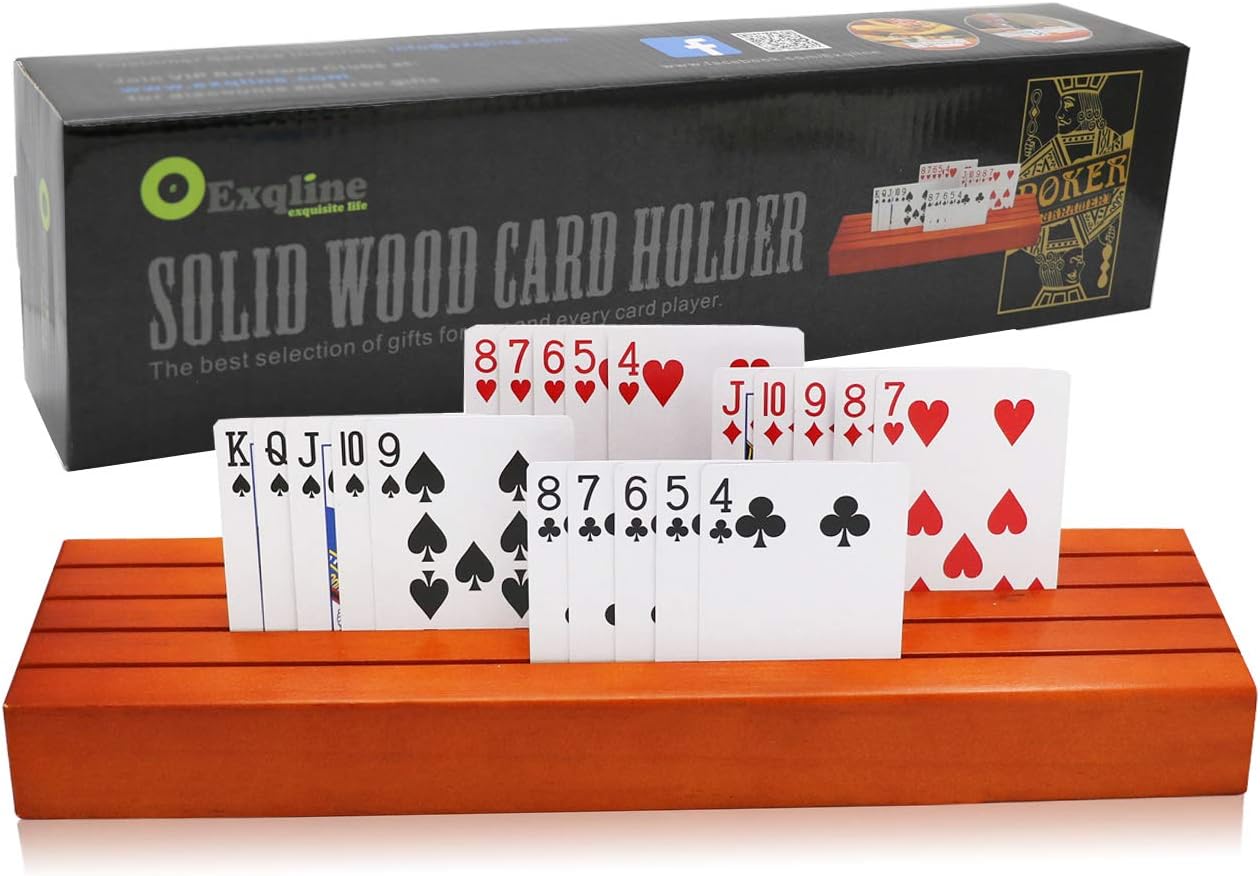 Exqline Wooden Playing Card Holder Tray Rack Organizer for Kids Seniors Adults - 13.8 inch* 3.1 Inch Extended Versions Long Enough for Bridge Canasta Strategy Card Playing - Image 5