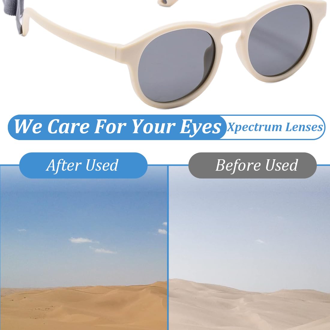 Baby Sonnenbrille Von 0-18 Monate UV400 100% UVA- und UVB-Schutz Mit verstellbarem weichen Riemen, Biegsamer Rahmen,polarisierte Sonnenbrille fur Jungen Mädchen (Weiß)