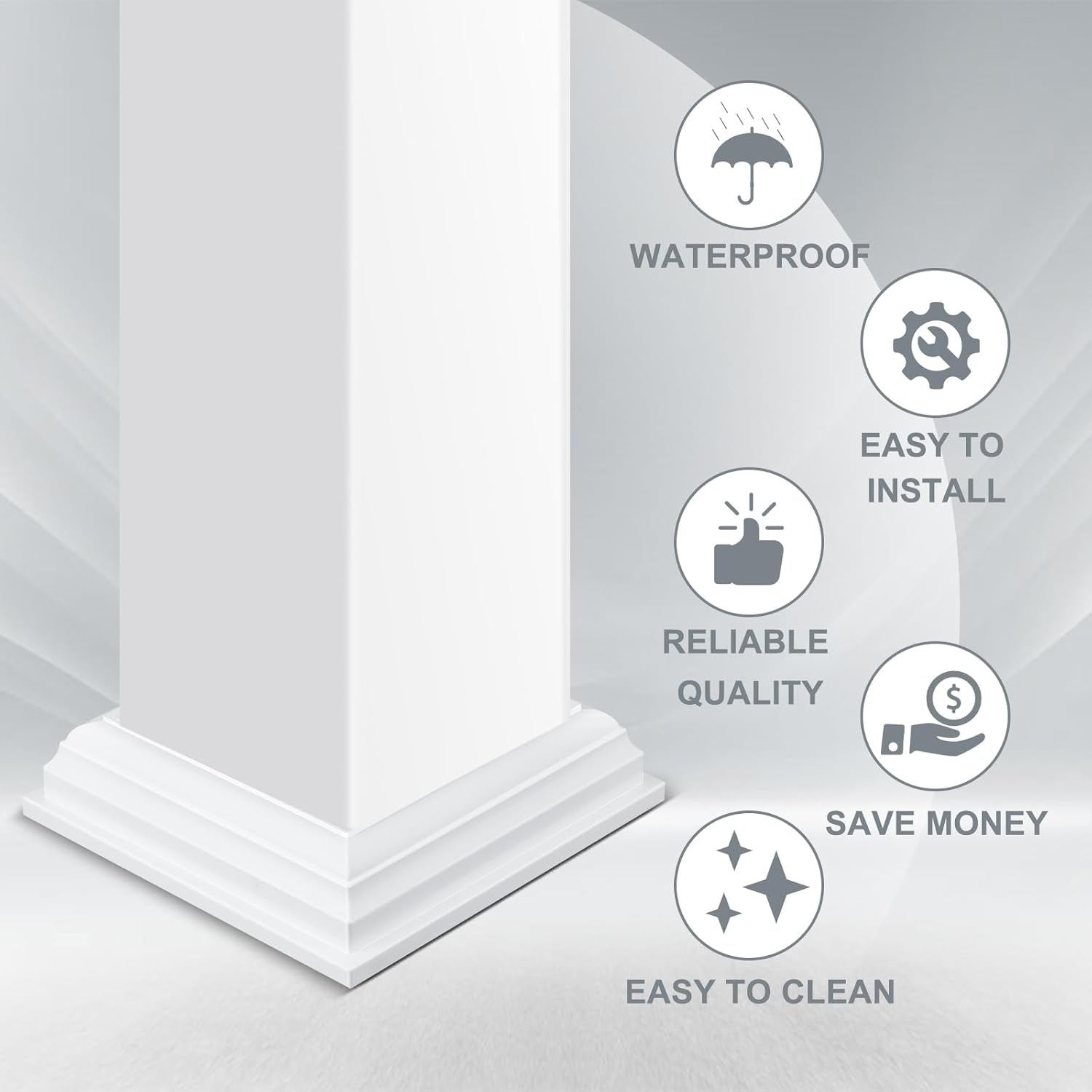 Thyle 4 Pcs Vinyl Post Skirt 4 x 4 Inch White Post Cover Slide on Base Trim Vinyl Posts Sleeve Waterproof Porch Posts Wrap Base Trim Skirt for Decks, Fences, Mailboxes, Patios, Porches