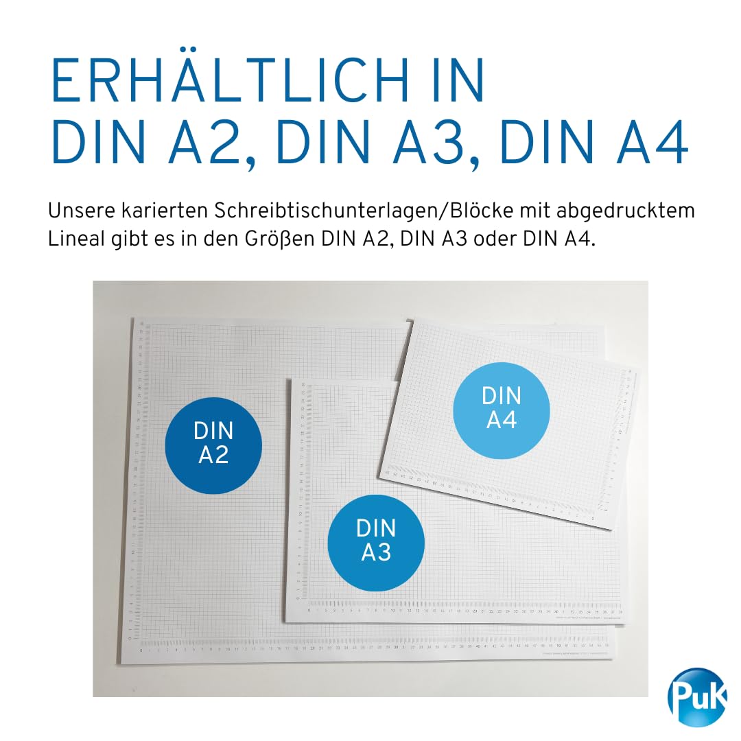 Karierte Papier-Schreibtischunterlage | DIN A2 | seitlich abgedrucktes Lineal | 30 Blatt zum Abreißen | mathematisches Papier karierter Block | zum Beschreiben und Skizzieren (DIN A2 mit Schutzleiste)