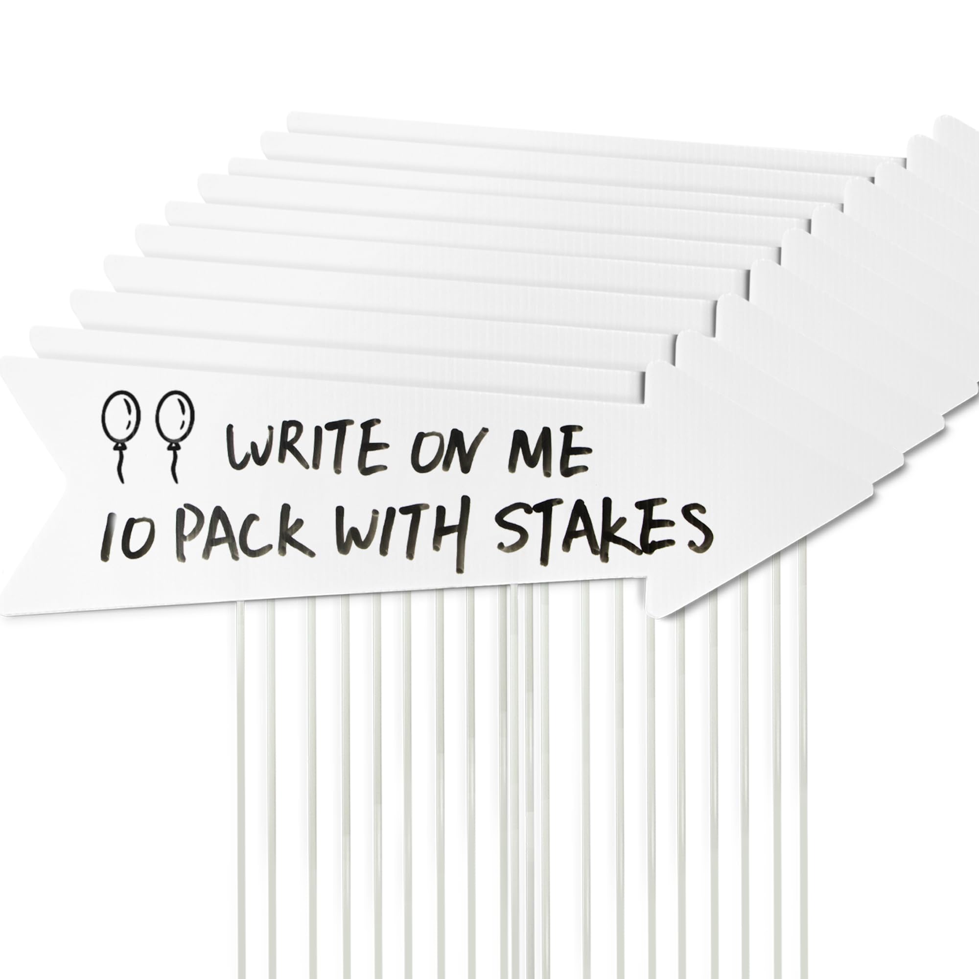 Anley Blank Arrow Signs with Stakes 16 x 5 IN - Pack of 10 with Fiberglass Stake - Custom DIY White Directional Arrow Yard Sign - Perfect for Weddings