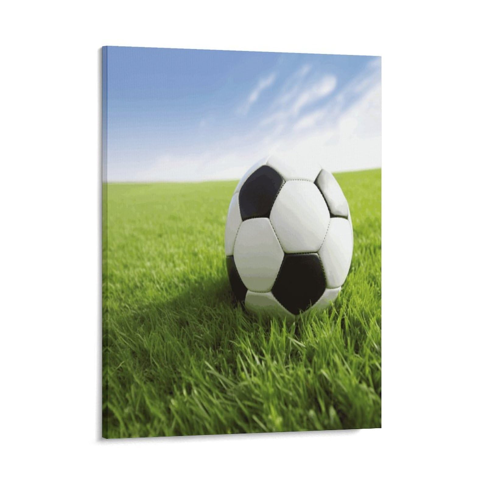 Adfgyerh Style Soccer Ball On Grassy Wall Art Framed,Canvas Prints Ready To Hang Home Decor,Canvas Wall Art For Living Room Hallway Office Wall Decor 08X10inch(20X25cm)