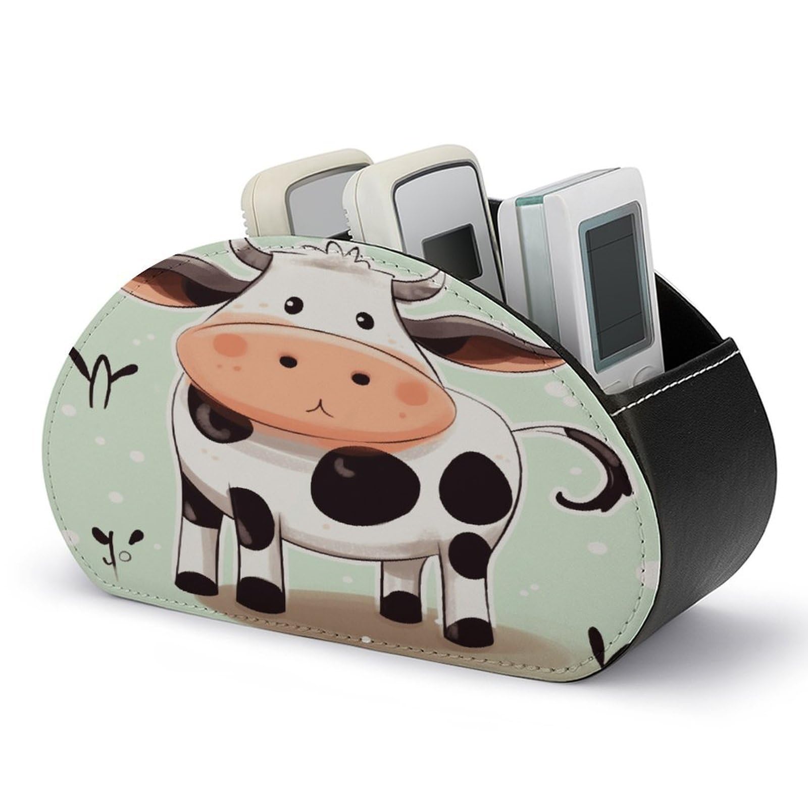 Btcowzrv Style Cute Cow Polka Dot Remote Control Holder With 5 Compartments