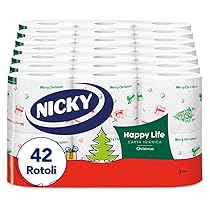 Nicky Happy Life Christmas – Carta Igienica Natalizia, 42 Rotoli da 170 Strappi, a 3 Veli, Apertura Facilitata, 4 Fantasie con Decori Natalizi, Morbida e Resistente, Allegra e Festiva, Carta FSC