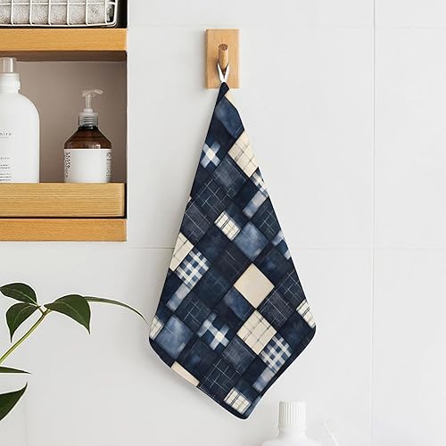 Miniatura 6 de Decorative Hand Towels for Bathroom - Retro Denim Plaid Print Soft Absorbent Small Bath Hand Towels for Kitchen, Farmhouse, Spa, Hotel, Guest Tea