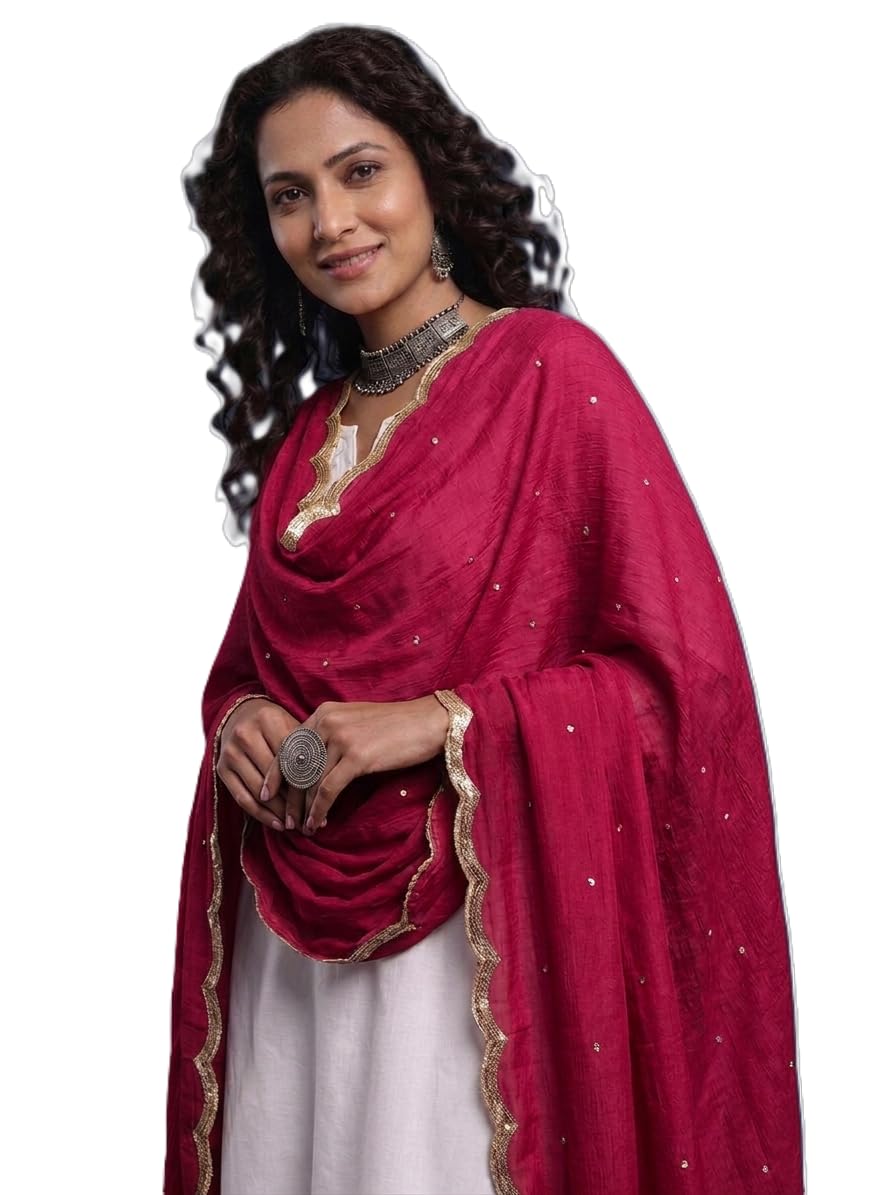 drape essence Women's Golden Zariwork Butti Chinon Georgette Dupatta With sequins Border |Chinon Georgette fabric| Full 2.4 Mtr Length | Ideal for Festivewear.-picture-24