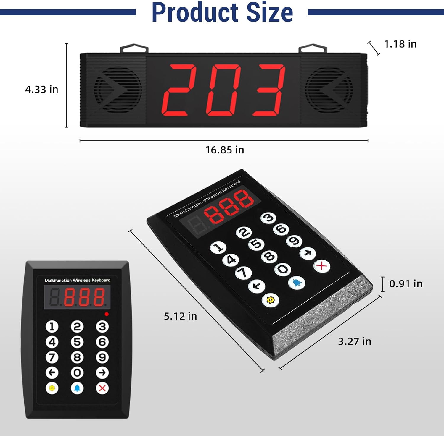 Wireless Queue Calling System with Voice Broadcast Three-Digit Screen, Remote Control Keyboard Waiting Number System for Restaurant,Cafe,Hospital,Bank,Home,Bar(Plug in to Use)