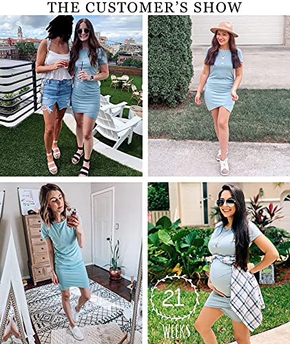 Btfbm Women's 2023 Summer Casual Beach Dresses Crew Neck Short Sleeve Wrap Party Club Mini Ruched Bodycon T Shirt Dress(104Blue, Large) #TOP2