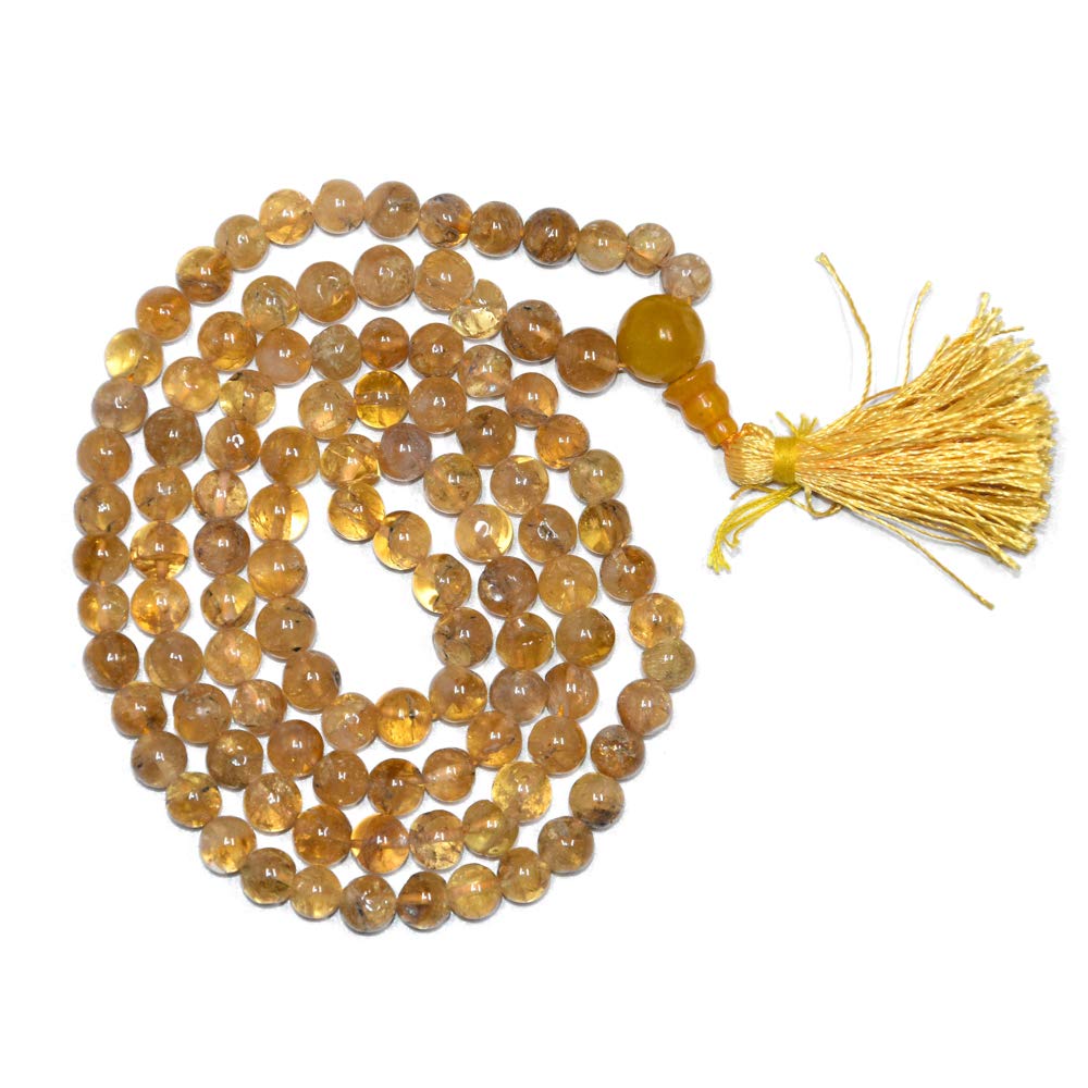 Soul Karma Natural Citrine Lab Certified Jaap Mala 108 Beads + Guru Bead Healing Crystal Reiki Healing (Size 6 MM)