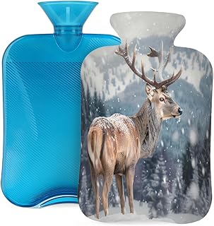 Hot Water Bottle with Cover, Winter Animal Deer Snow 2L Hot Water Bag for Hot/Cold Compress, Hand Feet Warmer, Menstrual Cramps, Neck and Shoulder Pain Relief