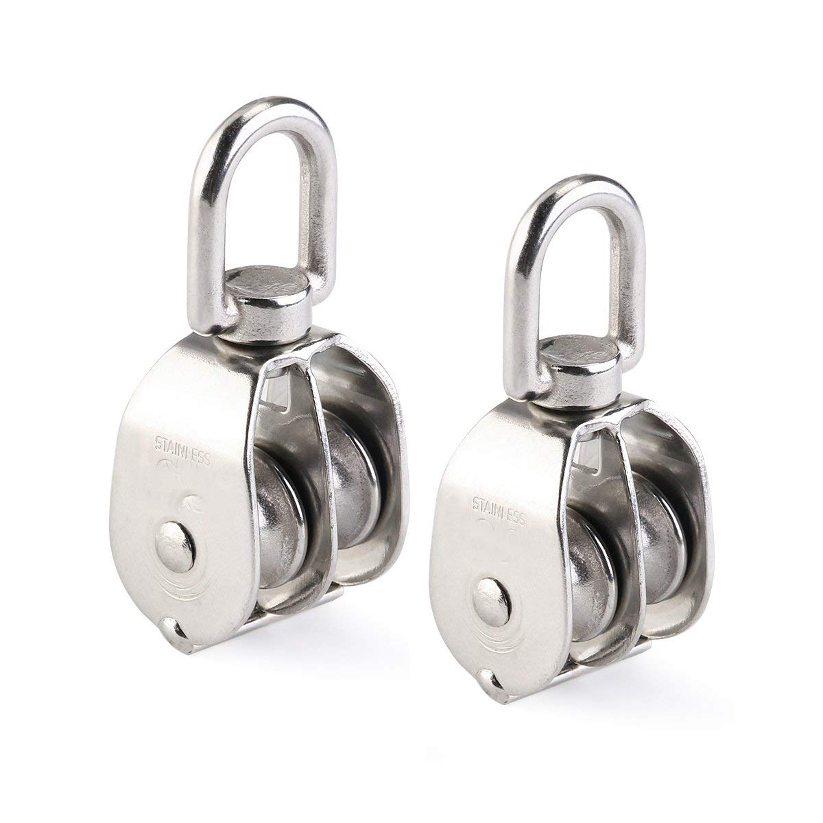 Preamer White 2Pcs Heavy Duty Double Wheel Swivel Lifting Pulley Block Rope Pulleys For Lifting Wheel Swivel (M15 Double)