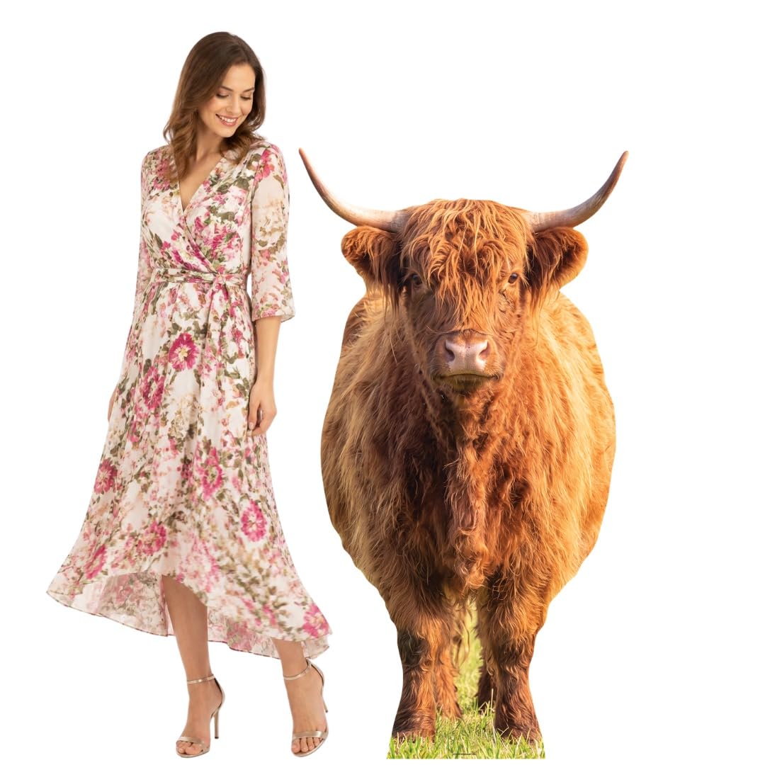 Star Cutouts SC5028 Tall Highland Cow in Meadow Cardboard Cutout 168cm – Realistic UK Countryside Display, Farm Fan Décor & Collector Gift