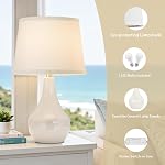 Fenmzee Ensemble de lampes de table de chevet 2 - Lampes modernes en céramique crème, lampe de chevet classique pour chambre, salon et bureau de table(Deux 3000K Ampoules comprises)