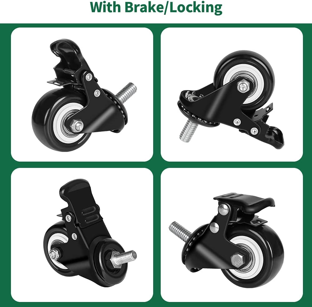 Stem Casters with Brake,Heavy Duty Swivel Threaded Stem Casters,3/8”-16x1”(NOT Metric M10) Stem Casters with Brake for Carts,Dual Lock Stem Casters Loading 300Lbs,NO Noise,Multi Nuts Choice : Industrial & Scientific