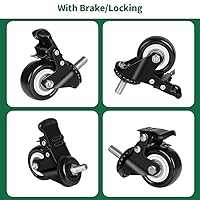 Vista 2 de 8T8 Ruedas giratorias de 2 pulgadas con freno, juego de 4 ruedas de poliuretano, resistentes, 3/8"-16x1" (diámetro del tornillo 3/8", longitud 1")
