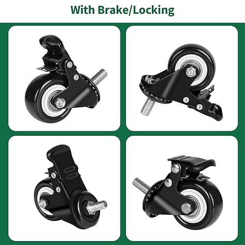 Miniatura 2 de Ruedas de vástago con freno, ruedas giratorias de vástago roscado de alta resistencia, ruedas de vástago de 38 pulgadas-16x1 pulgadas (NO métricas