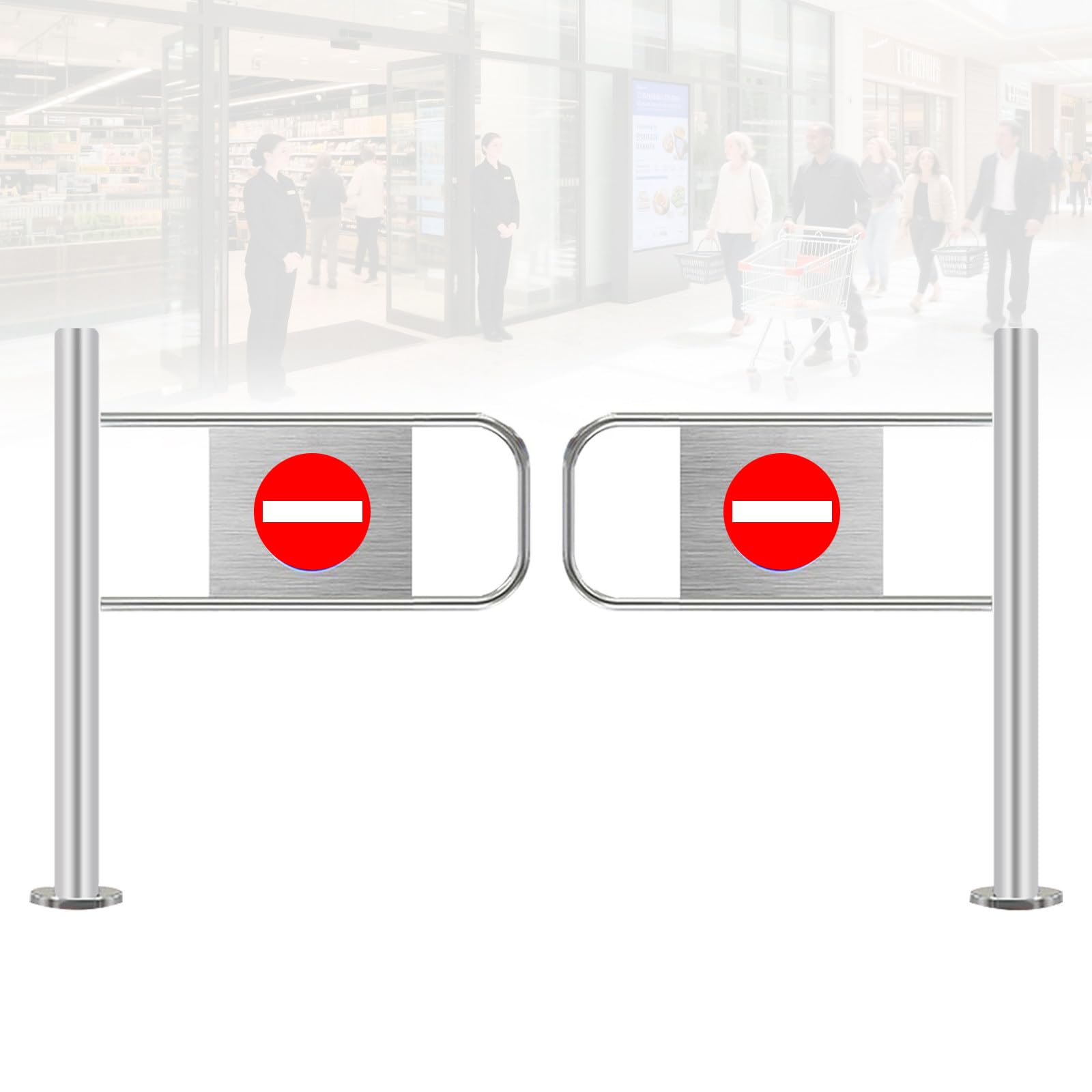 Portillon de sécurité à fermeture automatique pour organiser l'accueil en supermarché