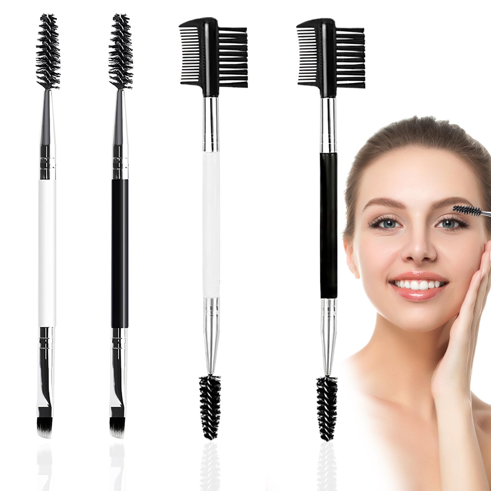4 Pcs Pennello per Sopracciglia,Pettine per Ciglia,Pennello per Ciglia,Pettine per Ciglia a Doppia Estremità,Kit di Pennello Sopracciglia,per Ciglia Strumenti Professionali per il Trucco Degli Occhi