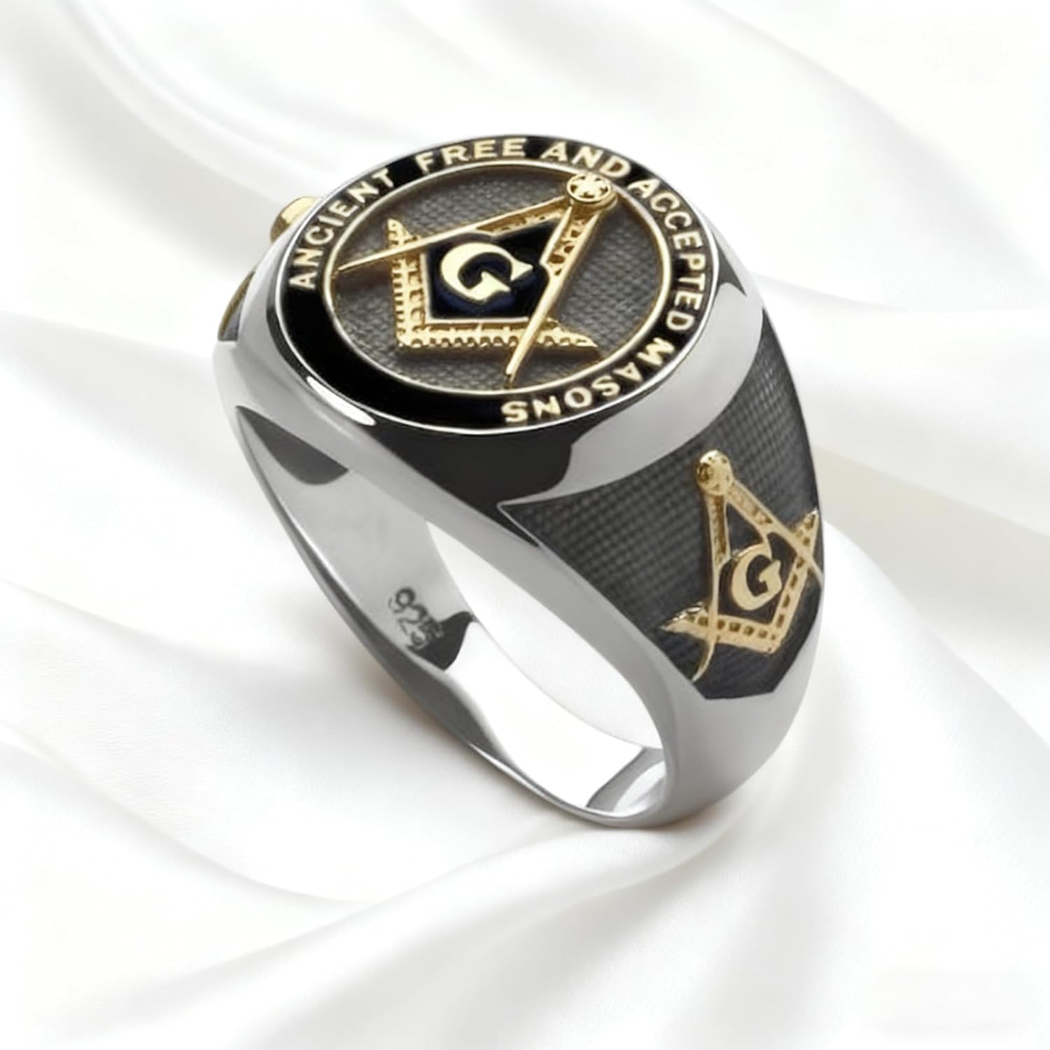 925 Sterling Silver Masonic Rings for Men, 10K/14K/18K Gold Freemason Signet Band Ring Vintage Men's Masonic Master Rings Luxury Jewelry Gifts for Him Masons