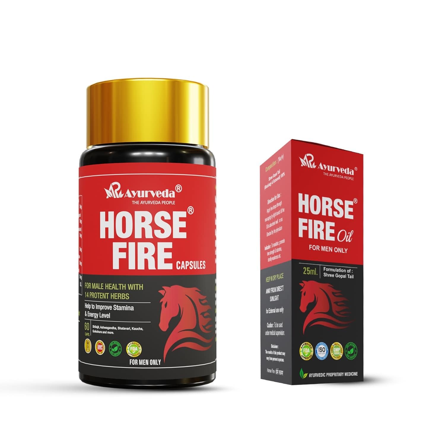 Horse Fire Capsule (Pack of 60) & Horse Fire Ayurvedic Massage Oil For Men| Shree Gopal Tail - 25ml