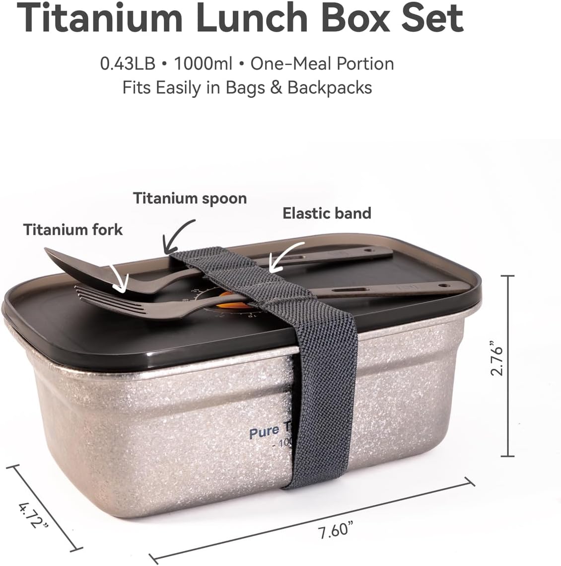 Metal Lunch Box – Lightweight Leakproof Titanium Lunch Container with Fork & Spoon, 1000ml, for Daily Meals (Titanium Natural) - Image 2