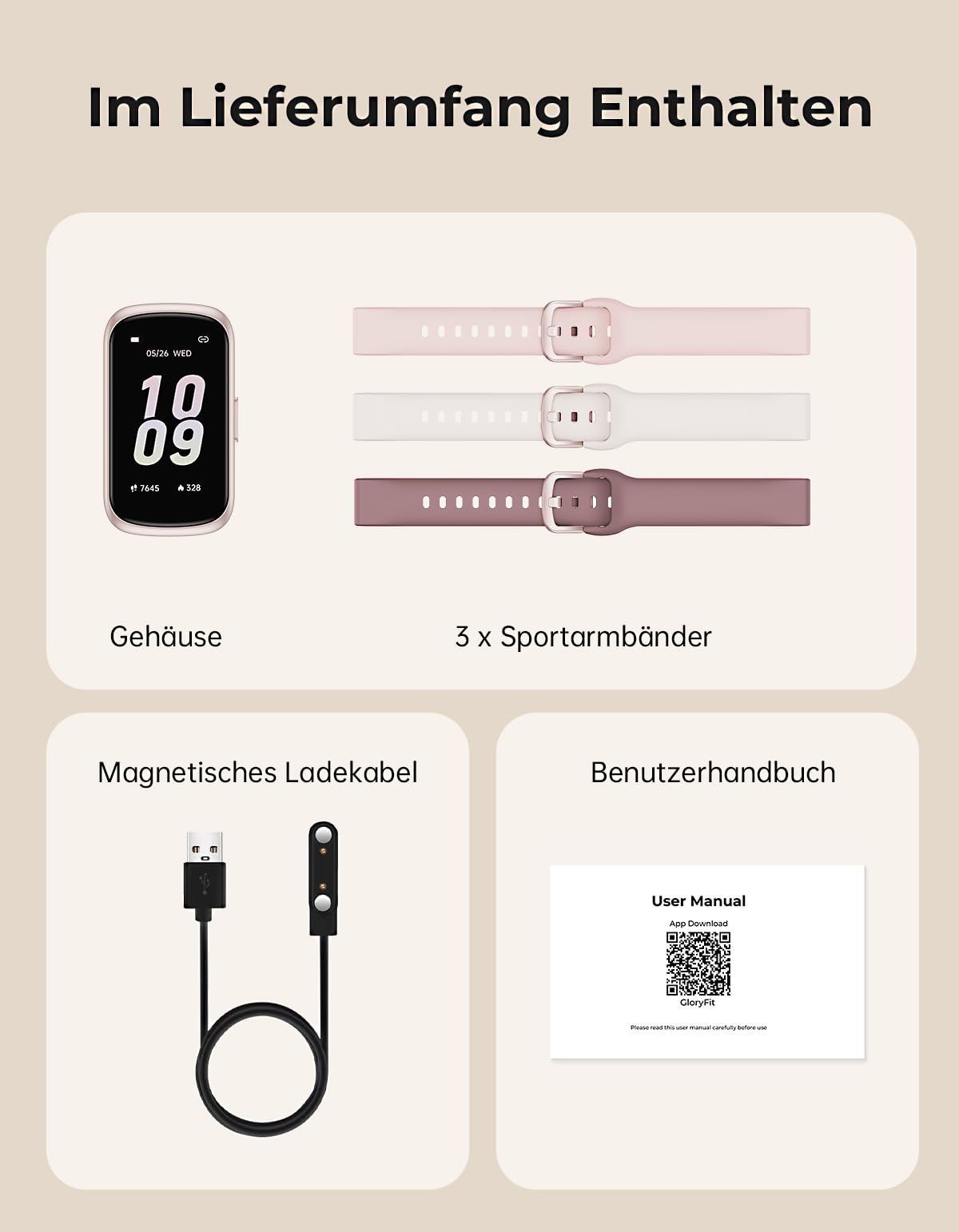Smartwatch Damen Herren - 3 Armbänder, 1,47'' Klein Fitnessuhr als Fitness Tracker Aktivitätstracker Pulsuhr SpO2 Schlaftracker Schrittzähler Sportuhr für Android iOS, Roségold/Rauchviolett