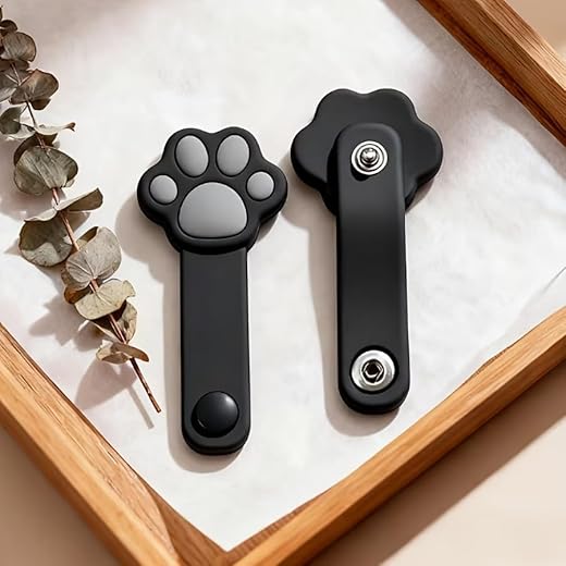 Cute Cartoon Cat Paw Cable Winders – 2 Pack Earphone & Charging Cable Organizer, Portable Spiral Desk Storage for USB, Headphones, Phone Chargers, Practical Cable Tie Accessories (Black 2pcs)