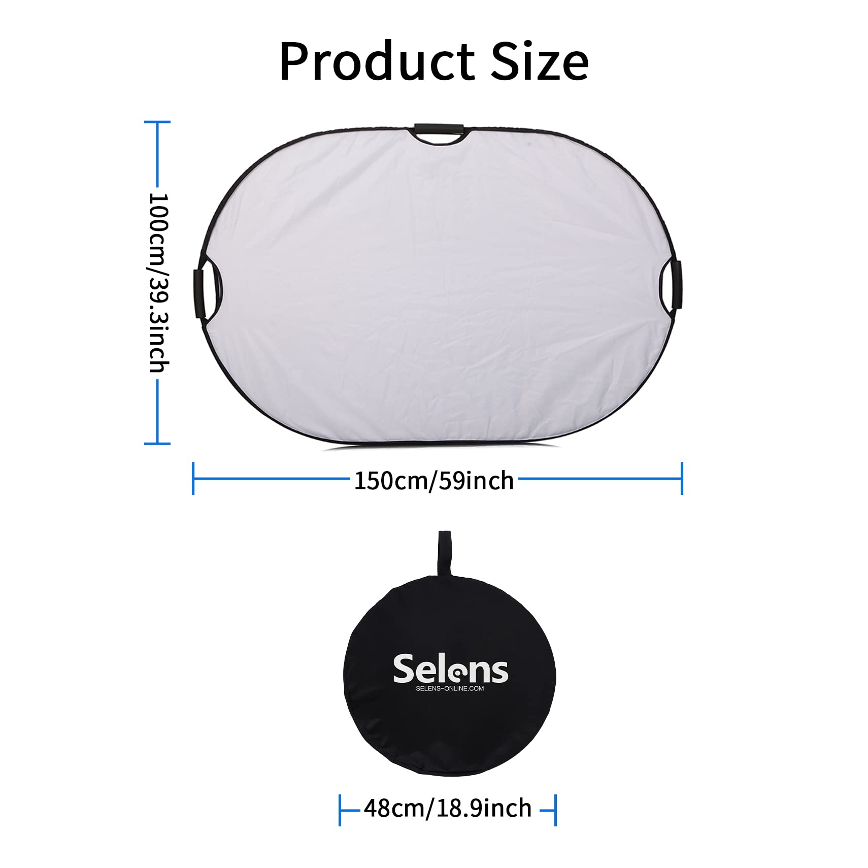 5 en 1 Reflector de Luz Oval 100x150CM Plegable Portátil con Asa Iluminación Estudio Fotográfico Fotografía al Aire Libre, Color Negro, Blanco, Oro, Plata, Translúcido
