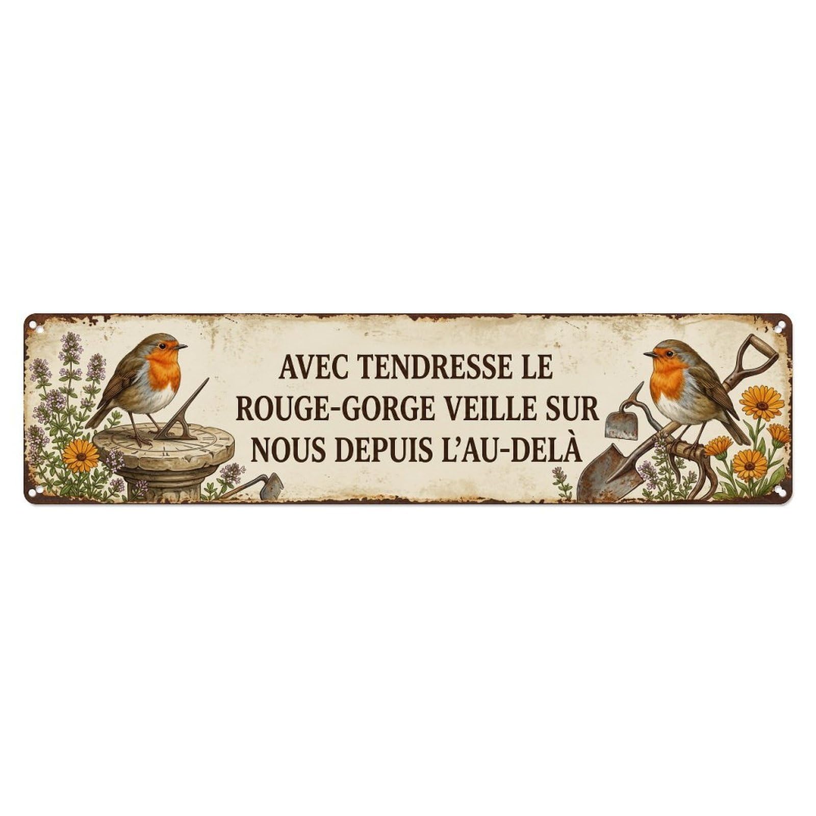 Robin Bird Garden Quote Tendresse Metal Tin Skinny Sign Plaque Wall Decor for Cafe, Club Bar, Office, Home Garden Metal Poster 4x16Inch
