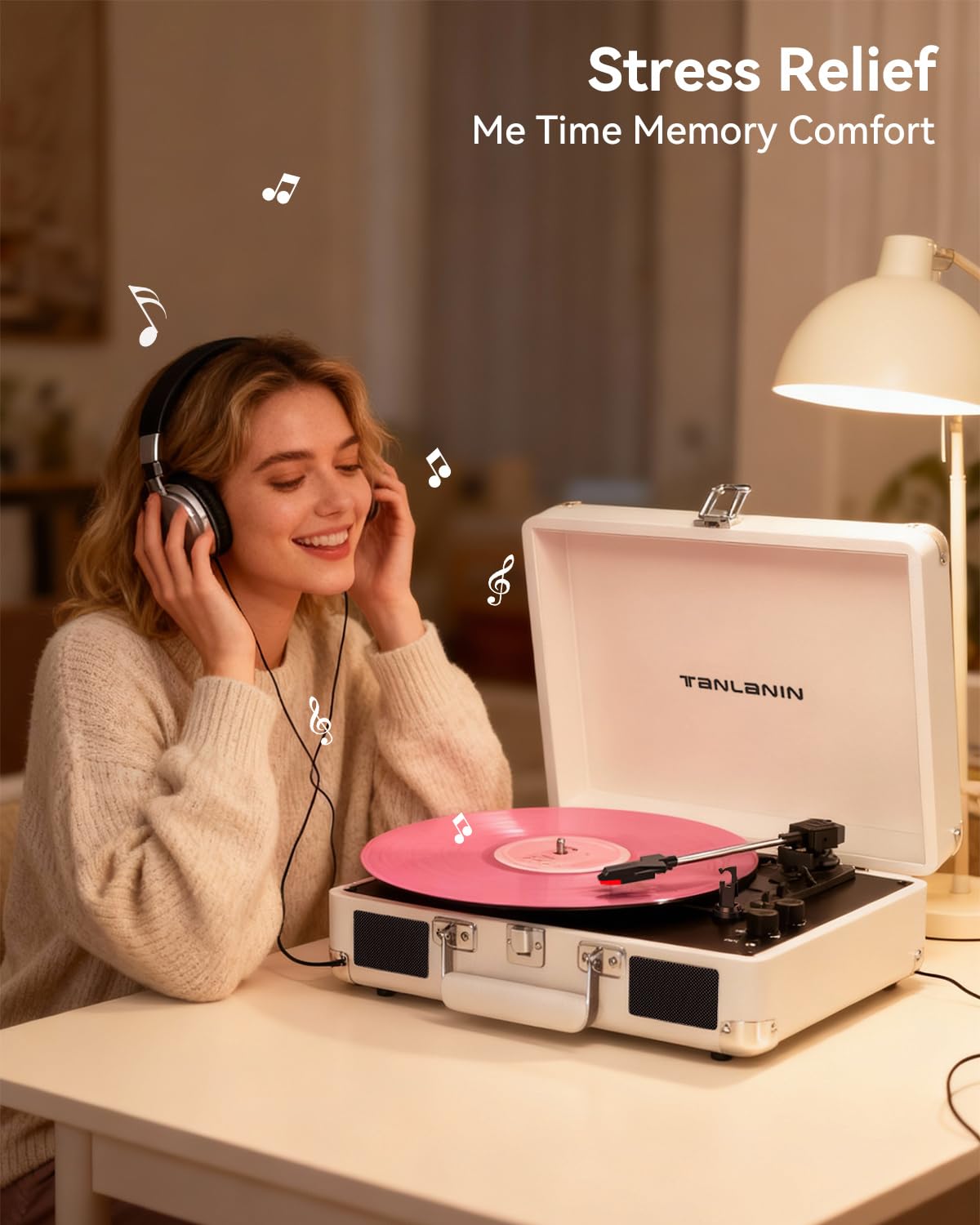 Tocadiscos de vinilo con altavoces integrados, tocadiscos Bluetooth de 3 velocidades para discos de vinilo, tocadiscos retro de maleta con control de graves y agudos, salida RCA AUX, conector para auriculares, elegante opción de regalo 7