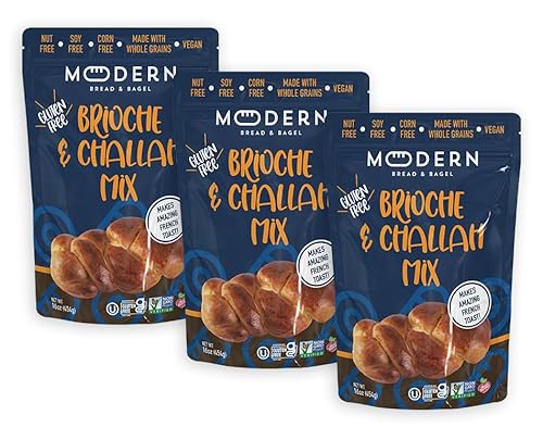 Modern Bread & Bagel Gluten-Free Brioche & Challah Mix | Certified Gluten Free | Nut Free | non-GMO | Corn and Soy Free | Vegan Friendly | Kosher - 16 oz. (Pack of 3)