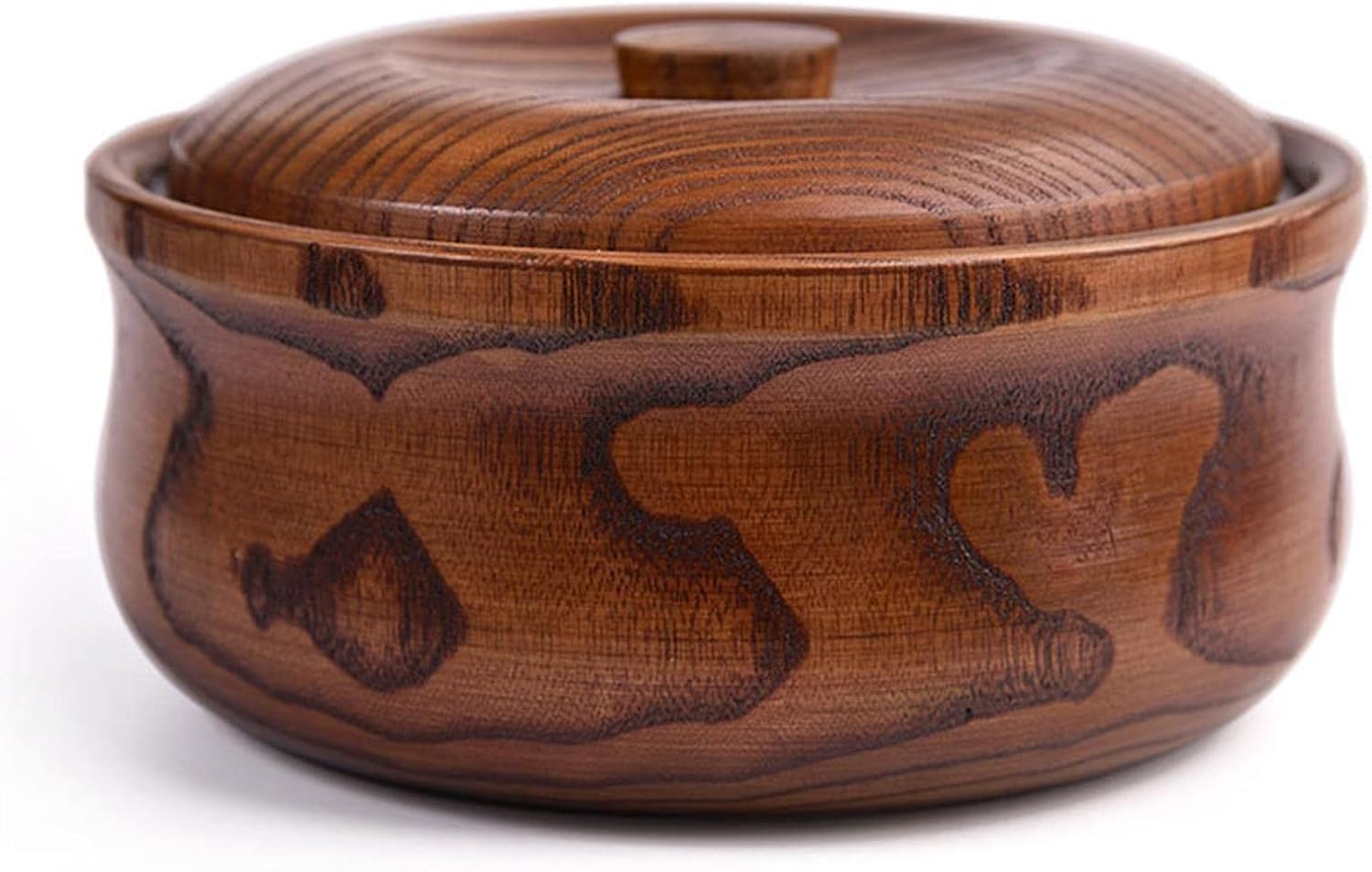 Tazón De Madera con Tapas Decoración del Hogar Tazón De Ramen De Madera para Sopa Cereal para El Almacenamiento De Cereales para Ensalada(Size:23cmx7.5cm)