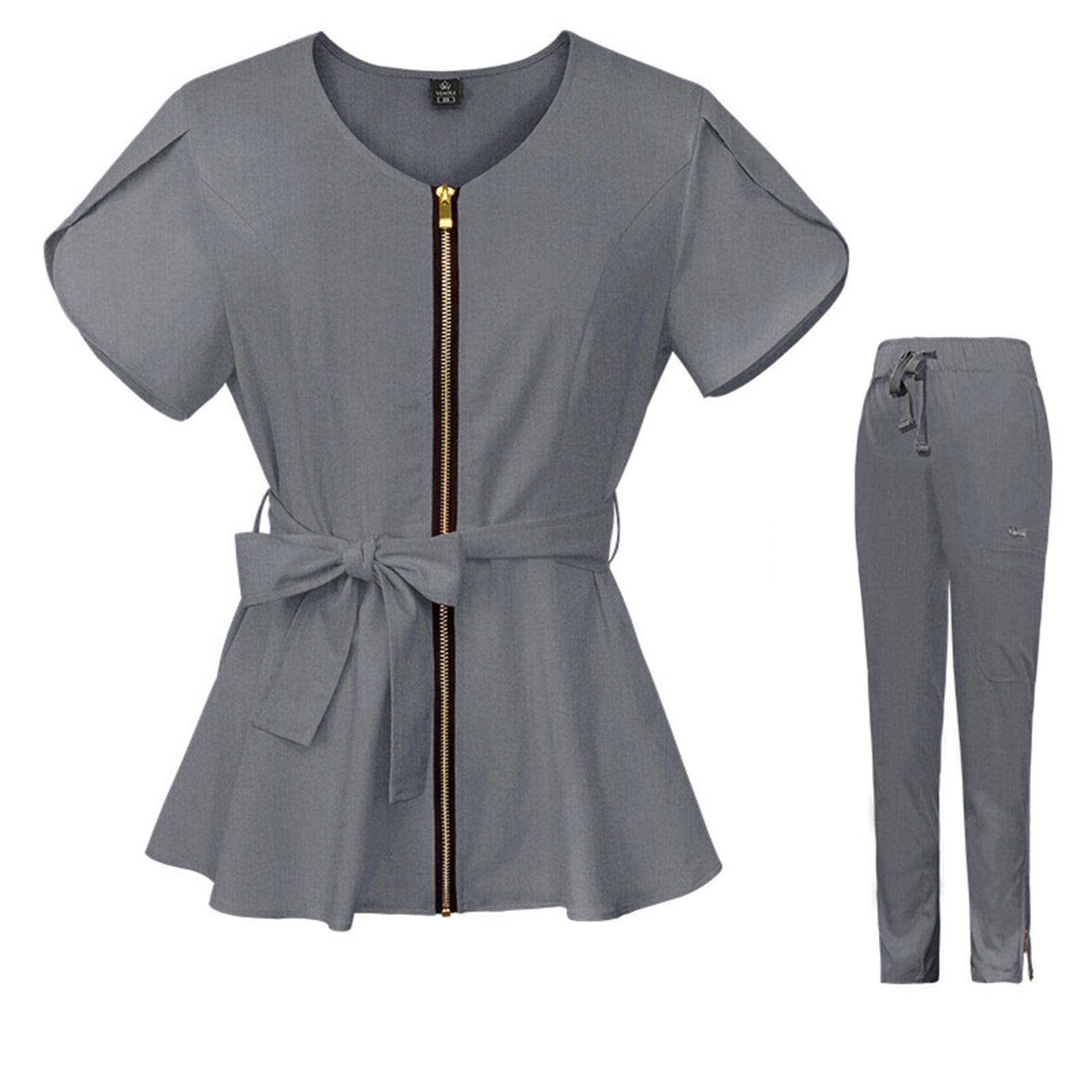 Uniforme Sanitaria Donna, Moda Sanitaria Set con Cerniera + Cintura Abbigliamento Medico Scollo a V Adatto per Infermieri, Dentisti