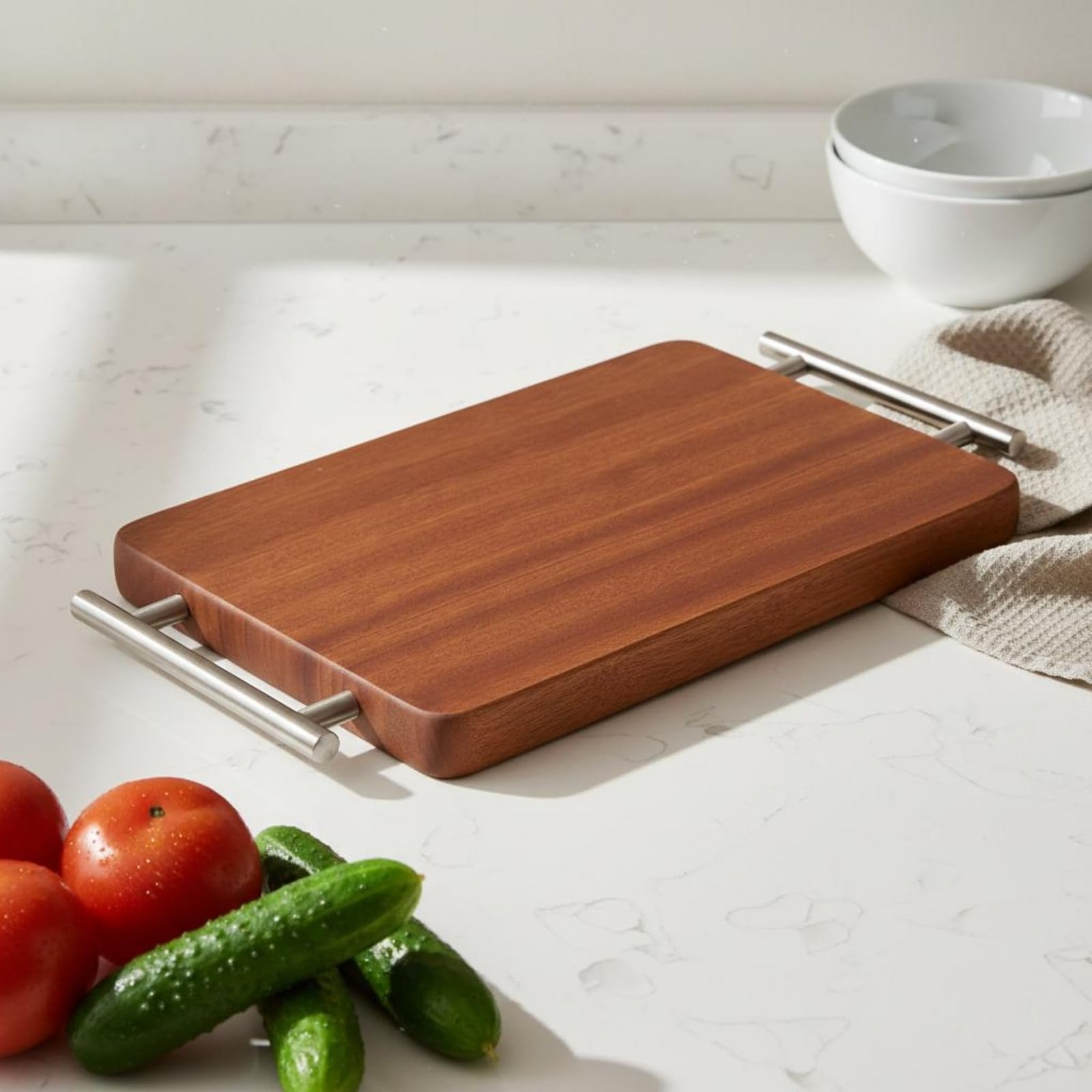 Gralara Tabla de Cortar de Cocina Tabla de Cortar Tabla de Picar Tabla para Rebanar Tabla de Servir Superficie de Madera Estable con Diseño Rectangular y, 40cm 28cm 2.5cm