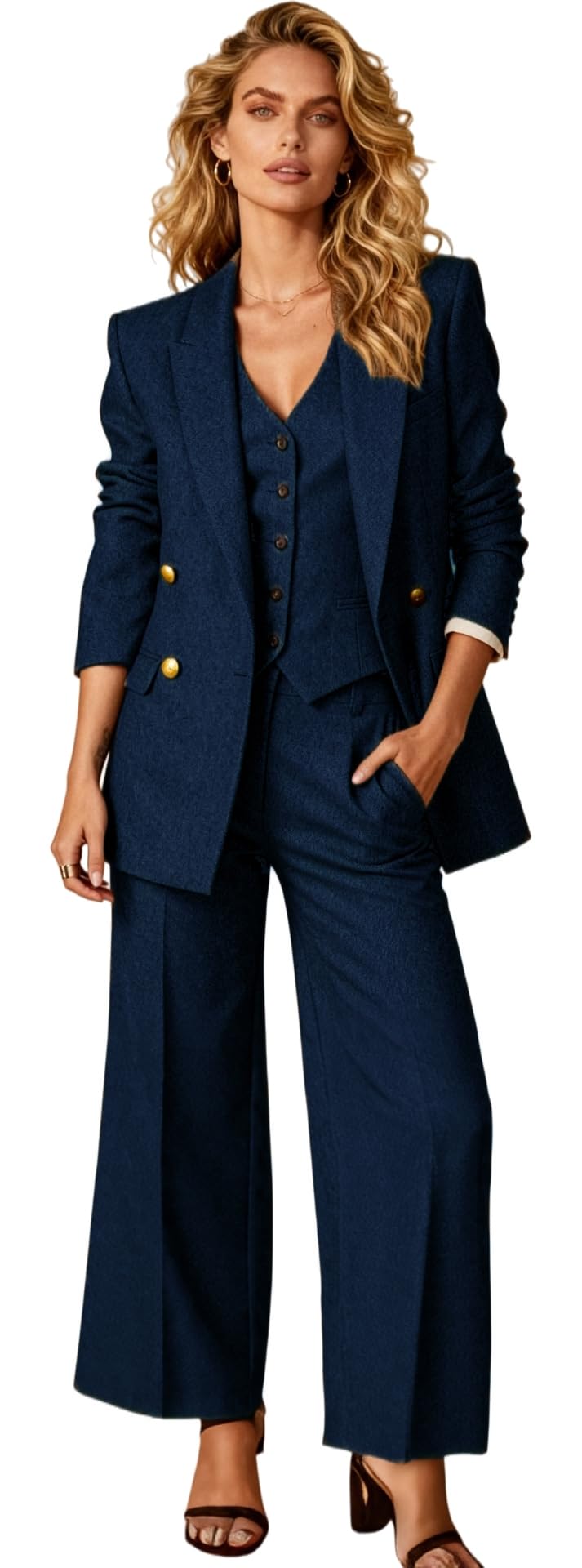 Herringbone Tweed Suits Women 3 Piece Sets Tuxedo Blazer Pants Vest Set Business Professional Outfits