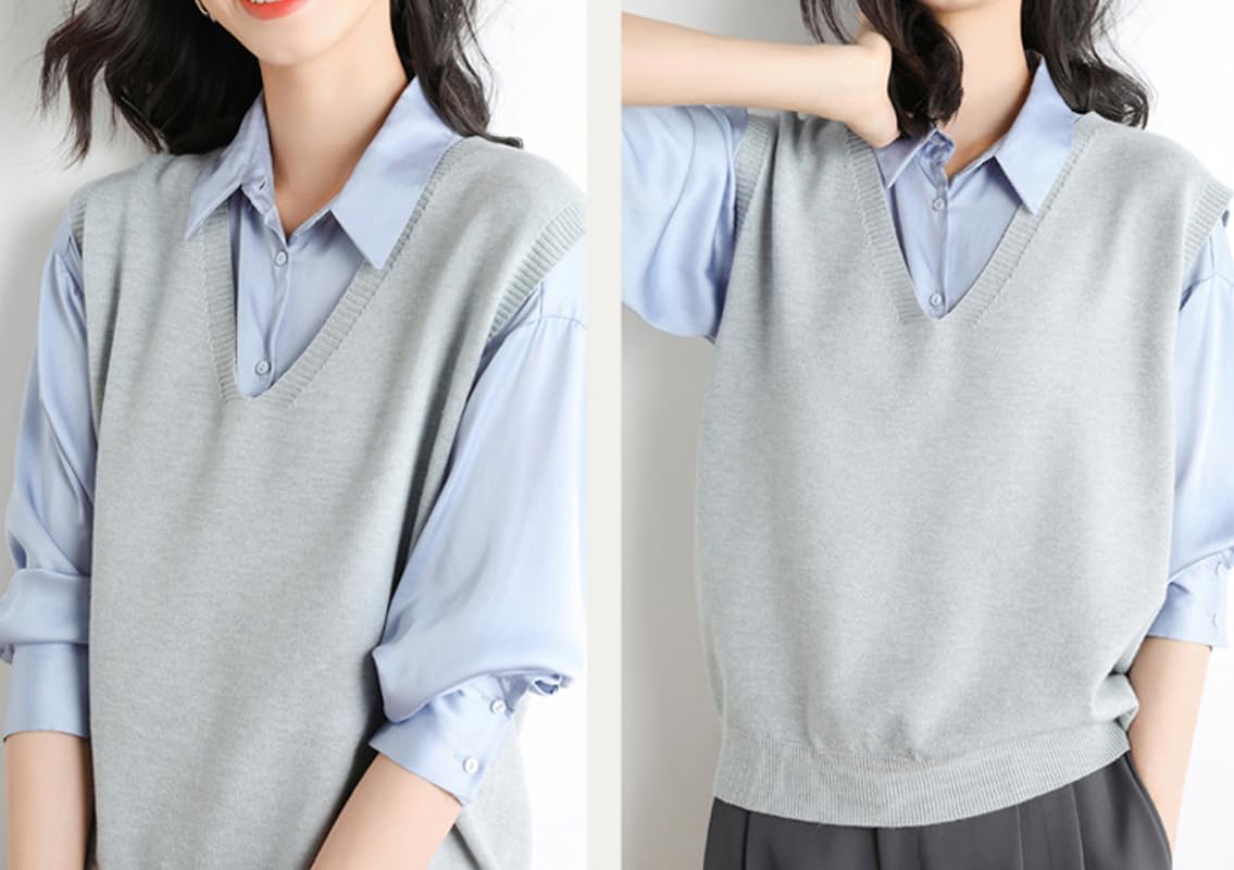 Pull sans manches pour femme, pull en laine mélangée pour femme, décontracté, couleur unie, col en V, débardeur tricoté doux